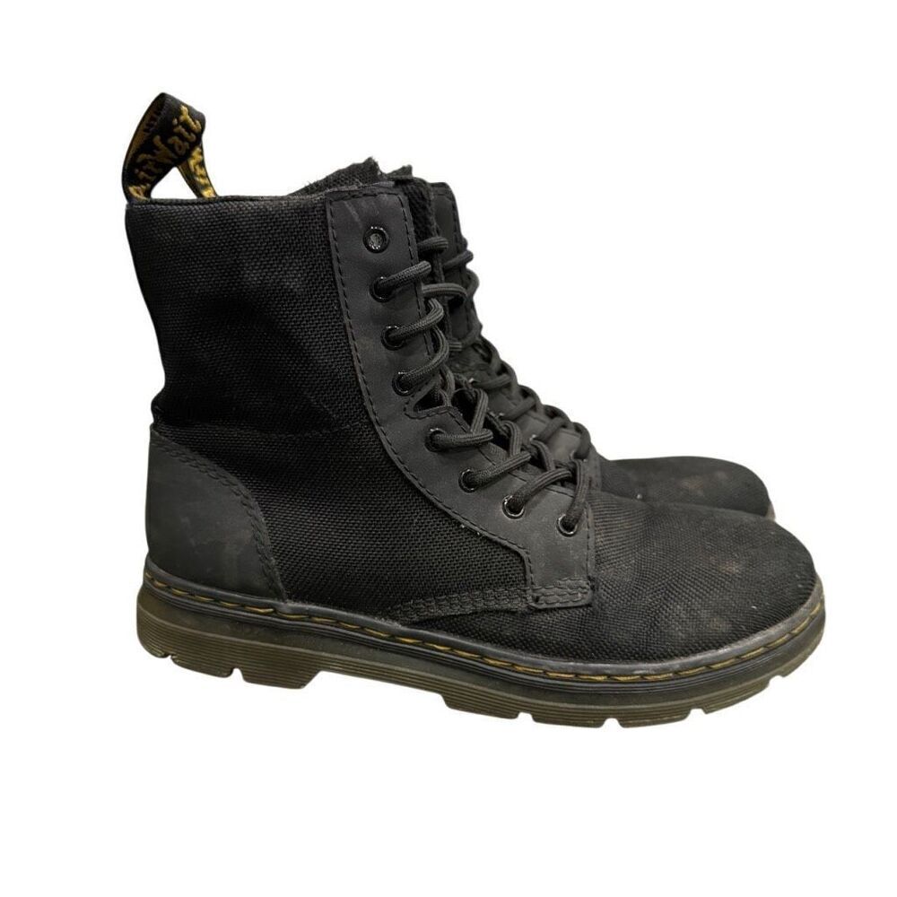 Doc Martens Dr Combs J AW004 Black Combat Boots Canvas Zip Size Men's 4 Womens 5